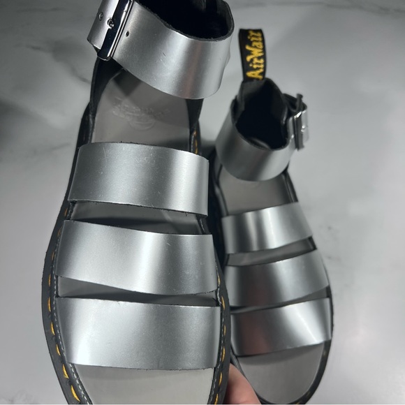 Dr Martens Clarissa II Silver Metallic Calf Black Leather Platform Sandals - Picture 5 of 10
